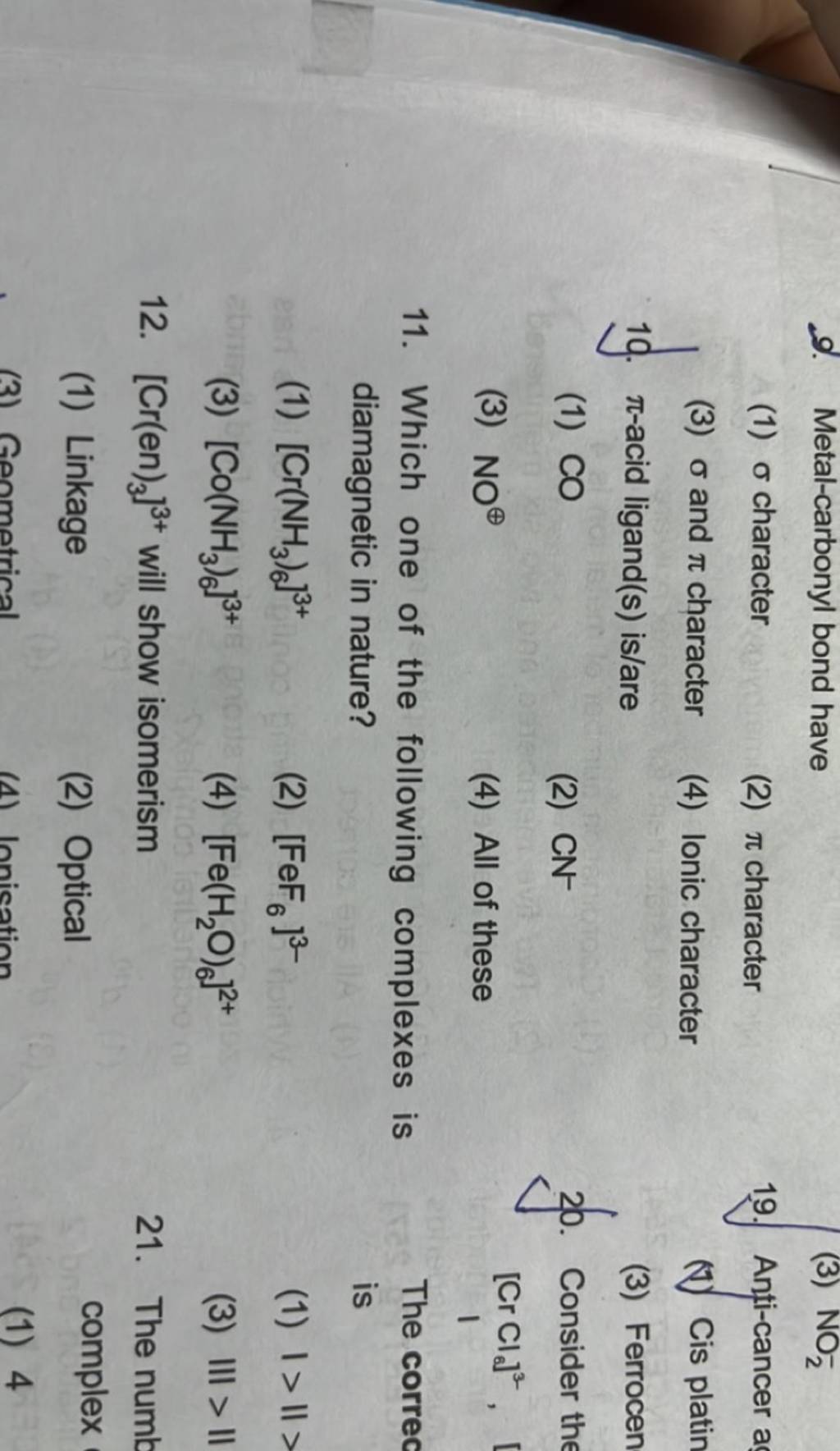 [Cr(en)3 ]3+ will show isomerism 21. The numb | Filo