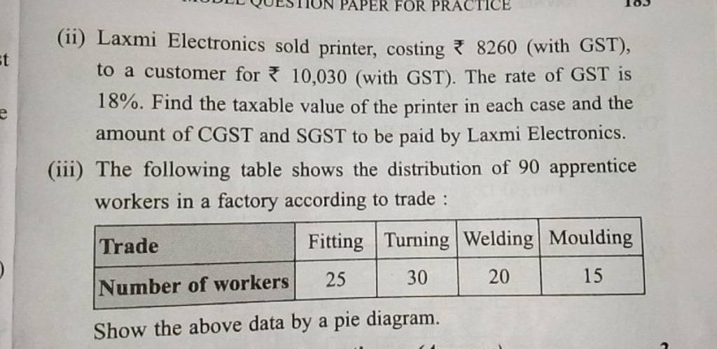 (ii) Laxmi Electronics sold printer, costing ₹ 8260 (with GST), to a c