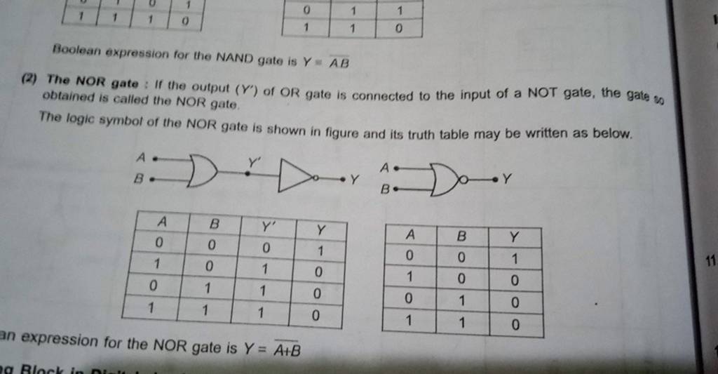 Boolean Expression For The NAND Gate Is Y=AB (2) The NOR Gate : If The Ou..