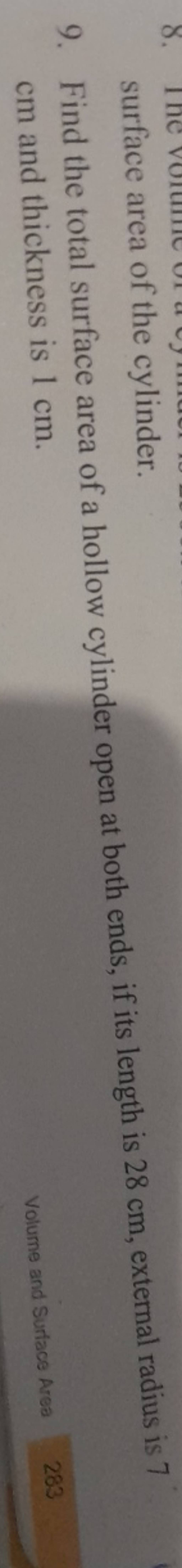 9. Find the total surface area of a hollow cylinder open at both ends, if..