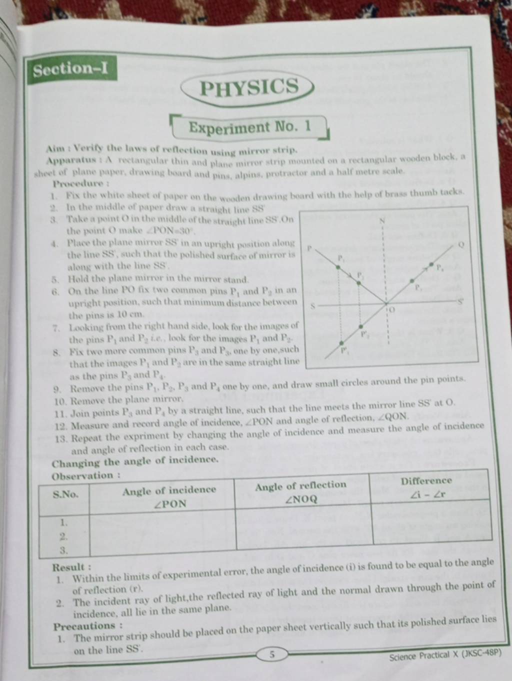 experiment to verify laws of reflection