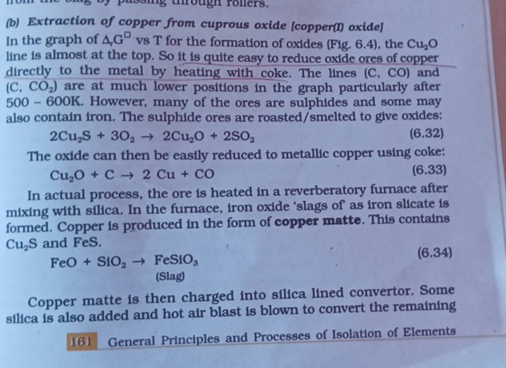 (b) Extraction of copper from cuprous oxide [copper(i) oxide] In the grap..