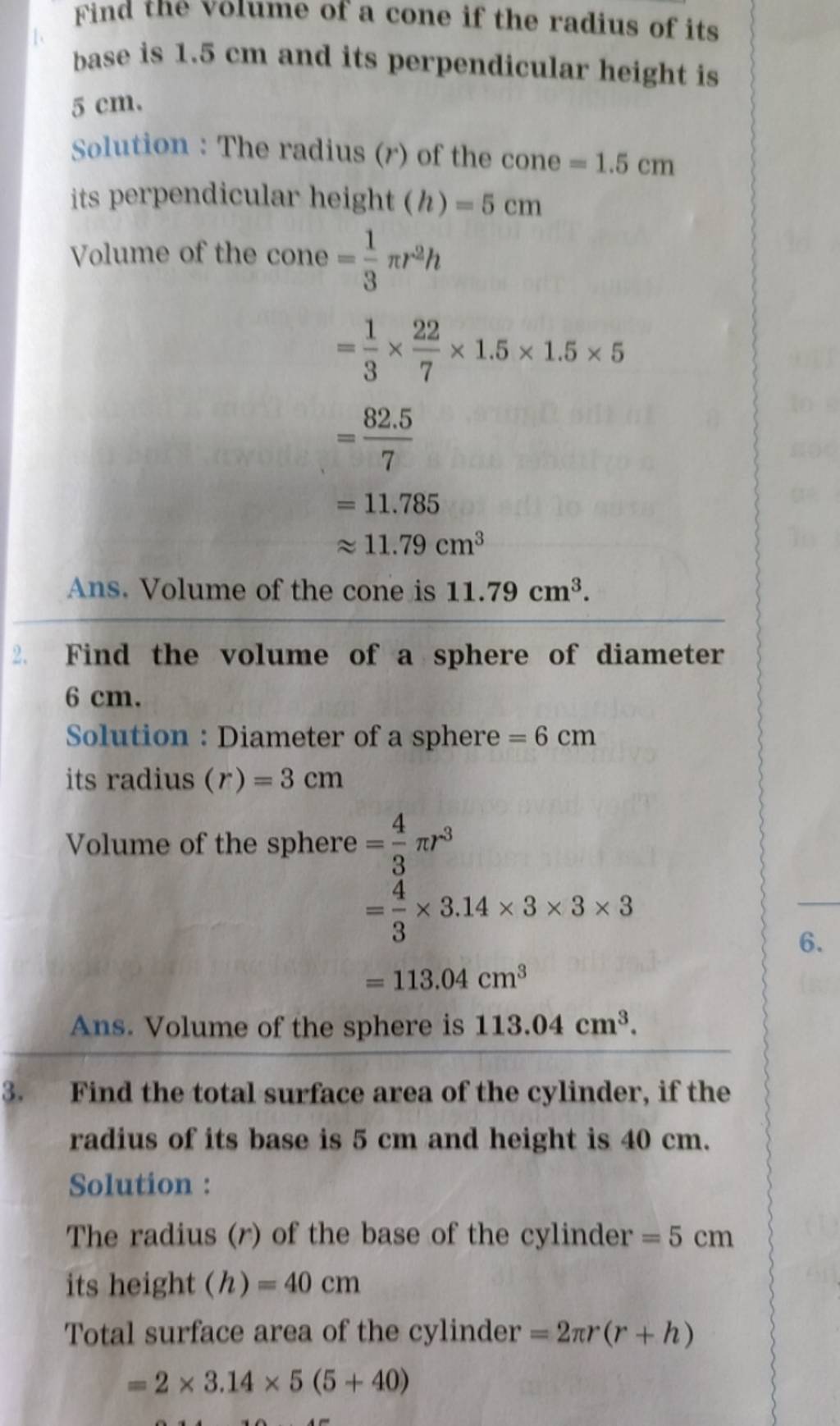 Find the volume of a cone if the radius of its base is 1.5 cm and its per..