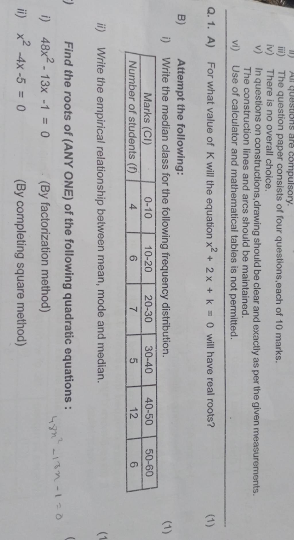 iii) The question paper consists of four questions, each of 10 marks. iv)..