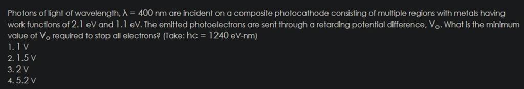 Photons of light of wavelength, λ=400 nm are incident on a composite p