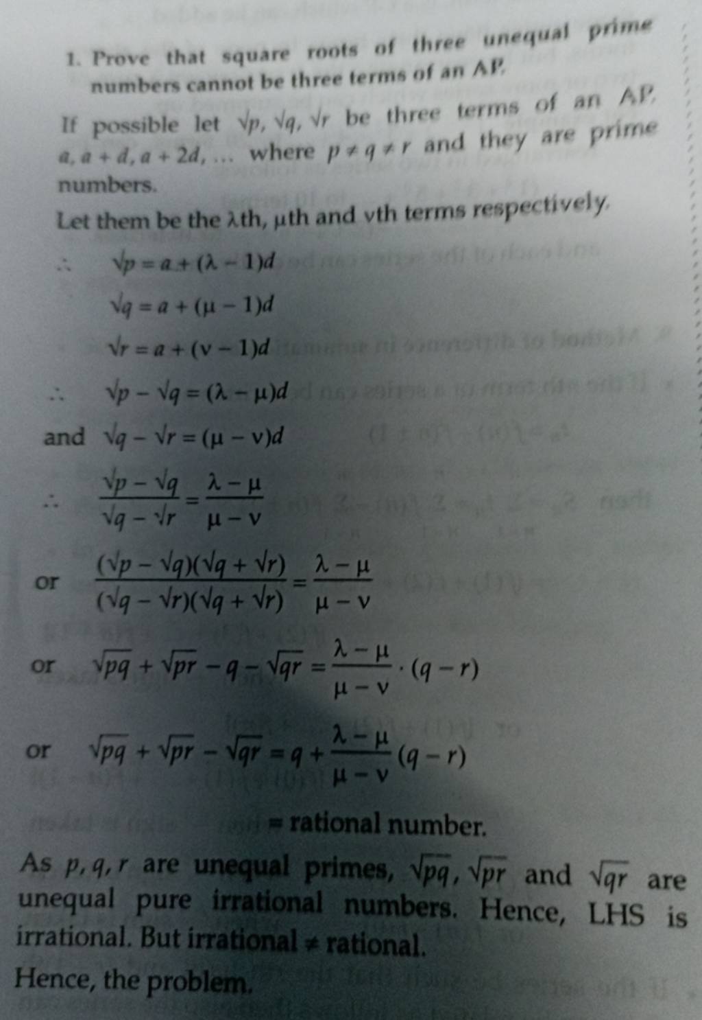 1-prove-that-square-roots-of-three-unequal-prime-numbers-cannot-be-three