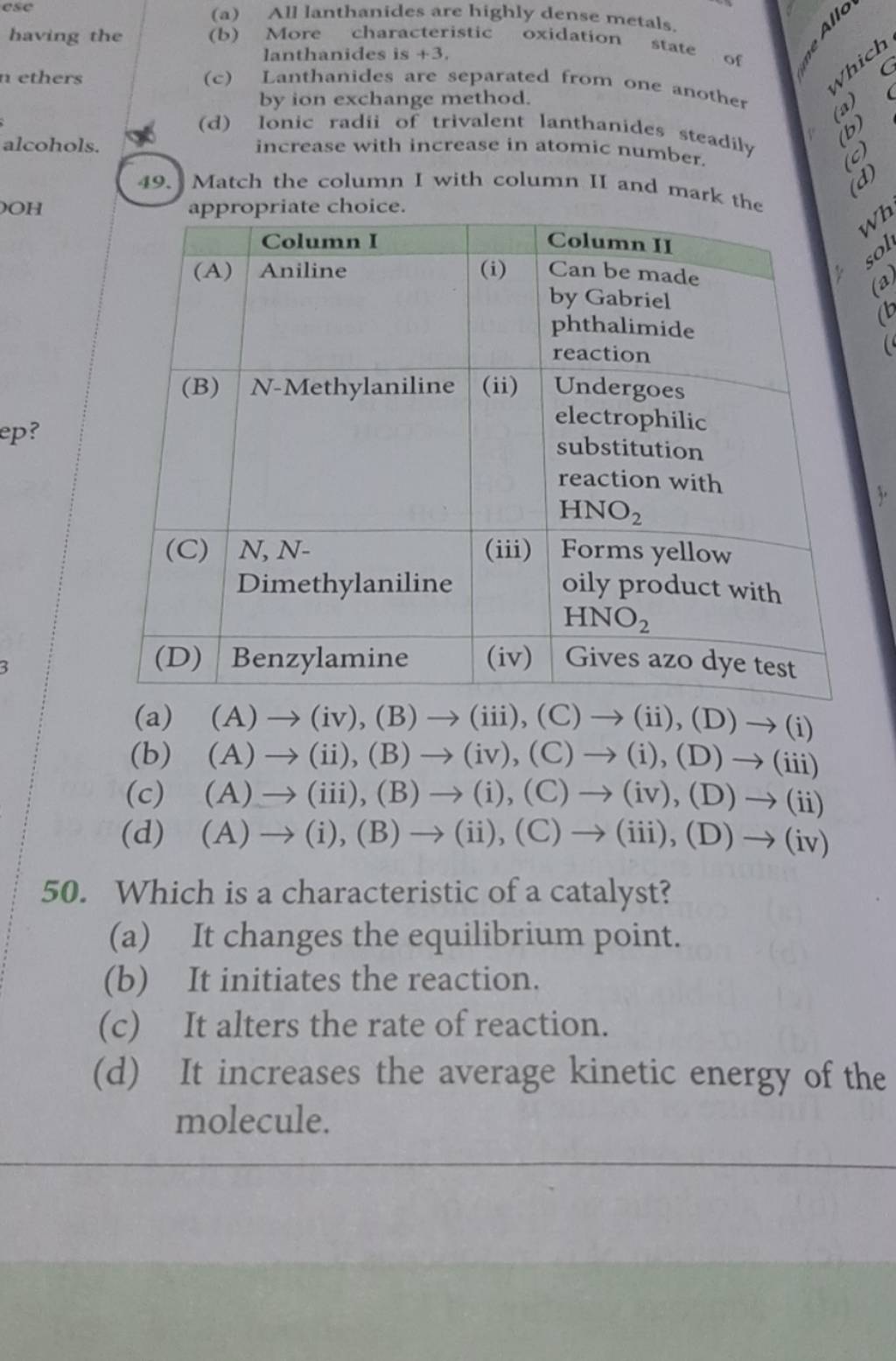 Match the column i with column ii and mark the appropriate choice a col 