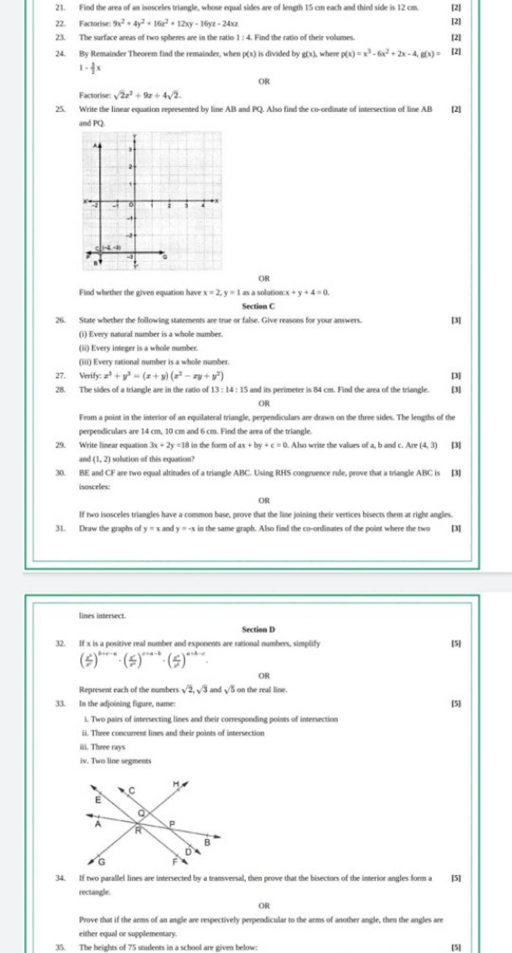 find the area of isosceles triangle whose equal sides are