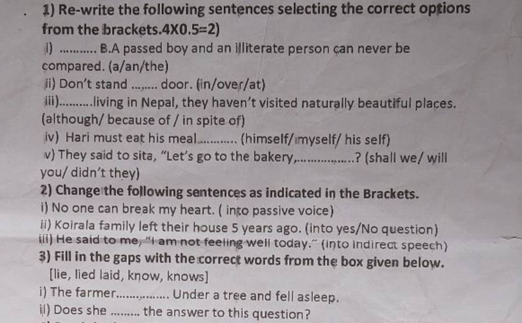 Fill in the gaps with the correct words from the box given below. [lie,