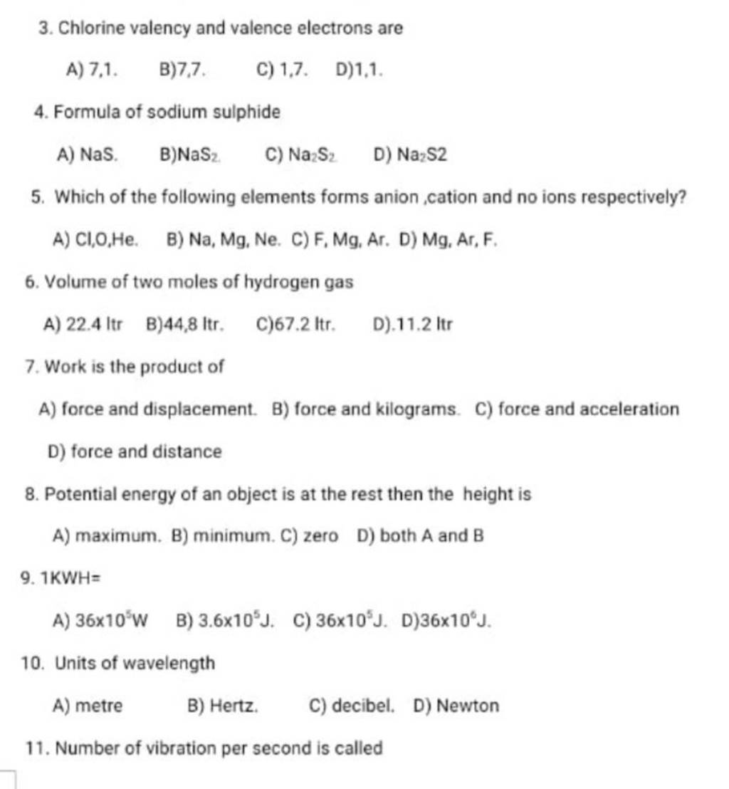 Chlorine valency and valence electrons are Filo