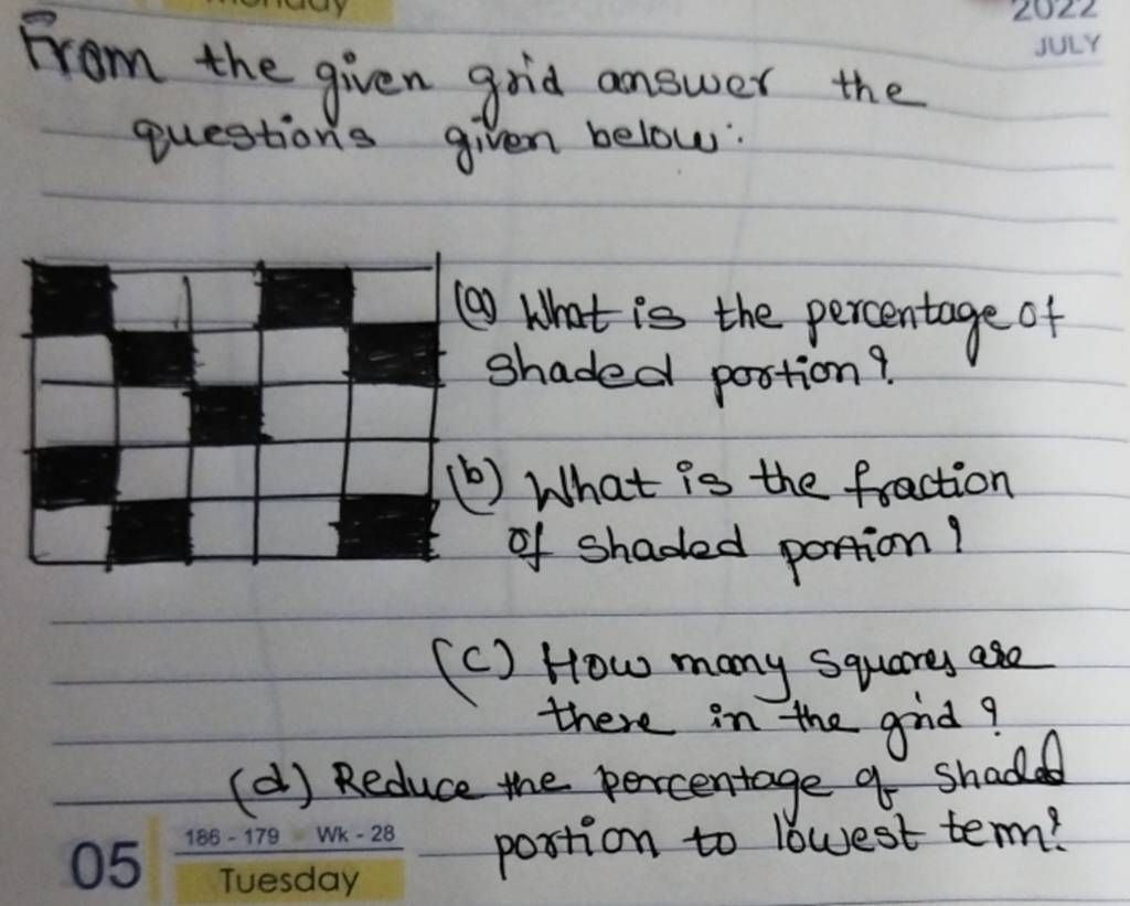 From the given grid answer the questions given below (a) What is the per..