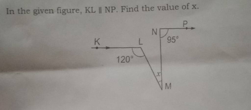 In the given figure, KL ∥NP. Find the value of x.