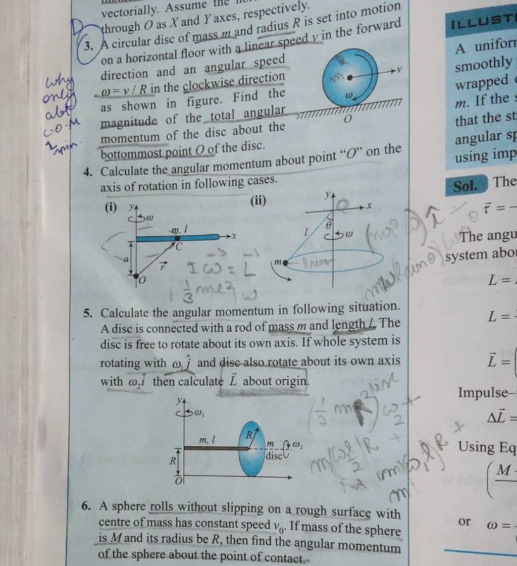 3. A circular O as X and Y mass m and radius R is set into motion vectori..