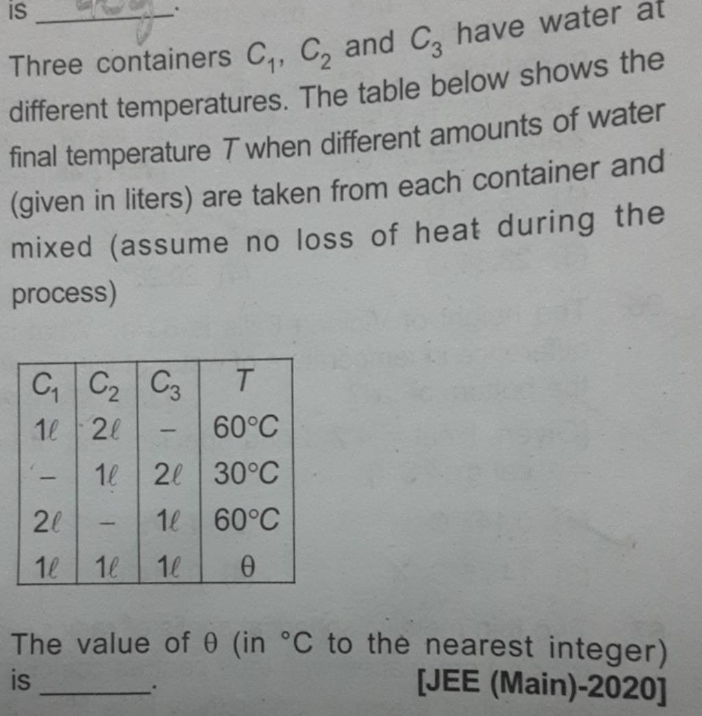 Three containers C1 ,C2 and C3 have water at different temperatures. Th..