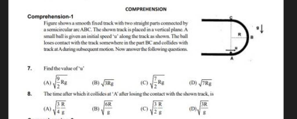 COMPREHENSION Comprehension-1 Figure Shows A Smooth Fixed Track With Two