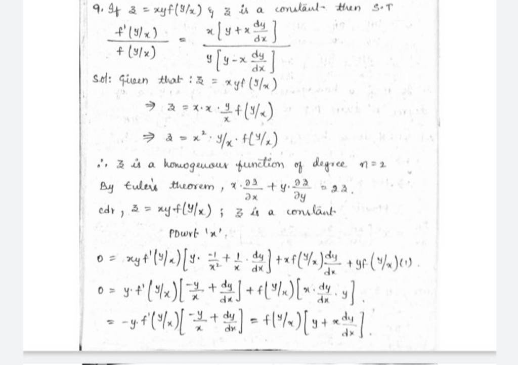 9 If Z Xyf Y X Andξ Is A Constaut Then S T [ Frac{f { Prime} Y X }{f Y