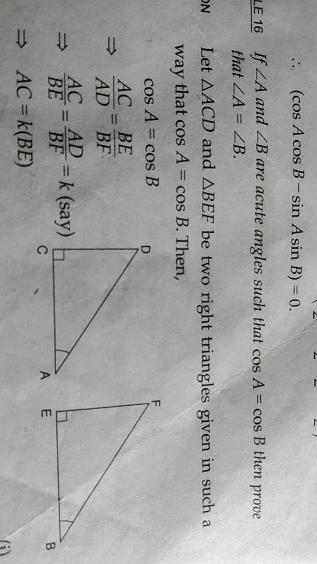 ∴cosacosb−sinasinb0 Le 16 If ∠a And ∠b Are Acute Angles Such That Cos 6538