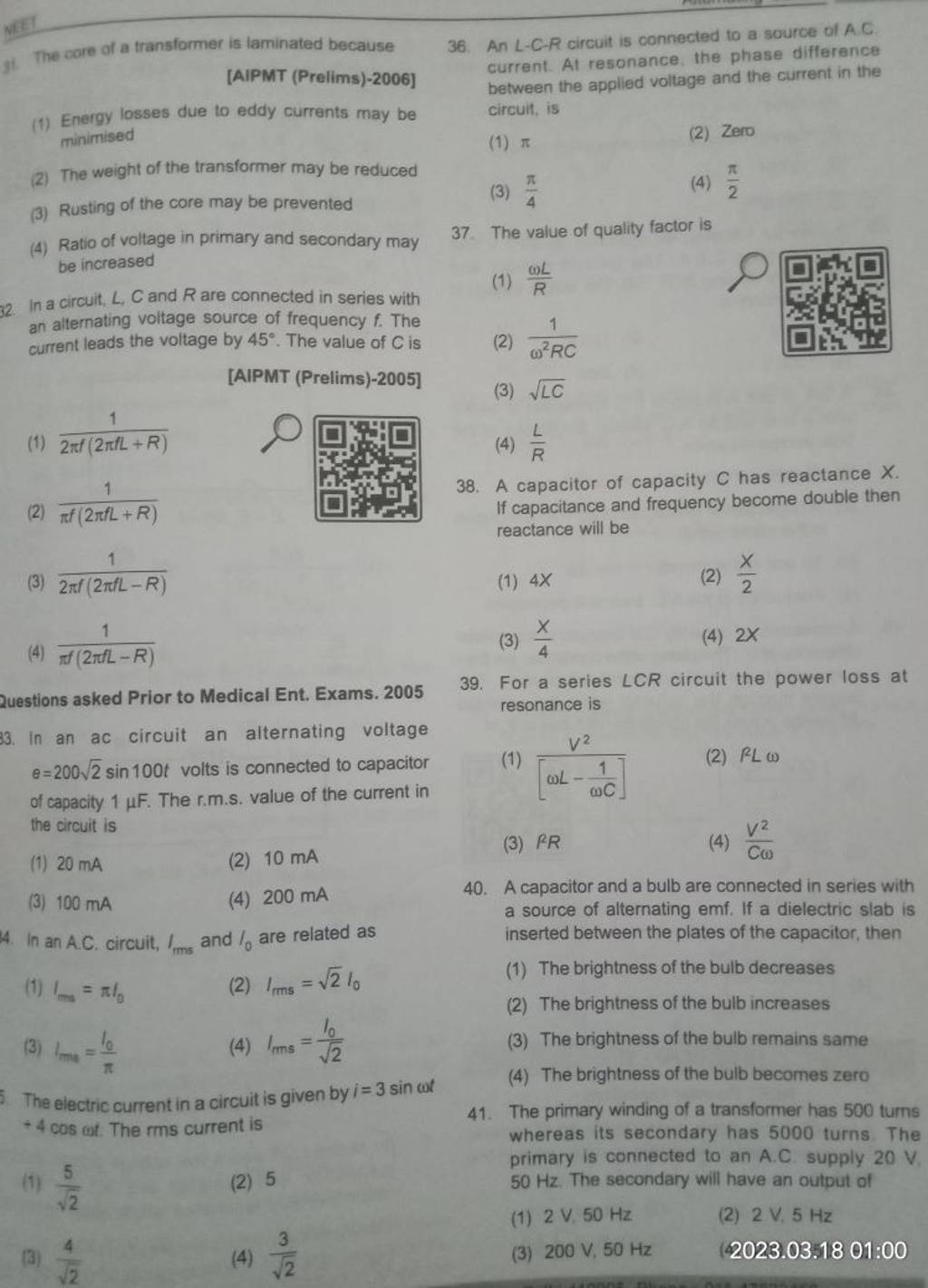A capacitor and a bulb are connected in series with Filo