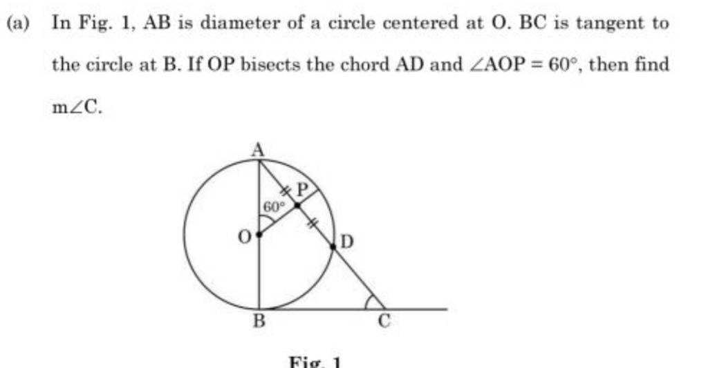 (a) In Fig. 1, AB Is Diameter Of A Circle Centered At O.BC Is Tangent To