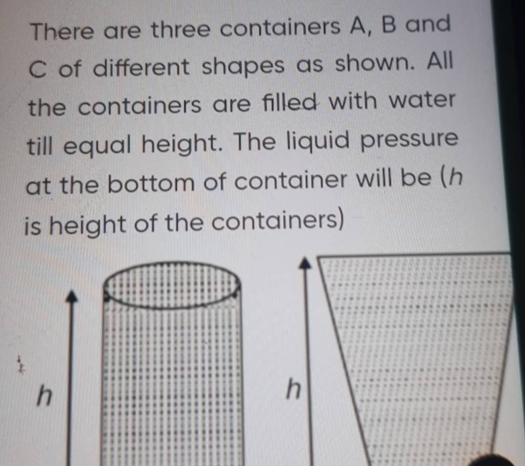 There are three containers A, B and C of different shapes as shown. All t..