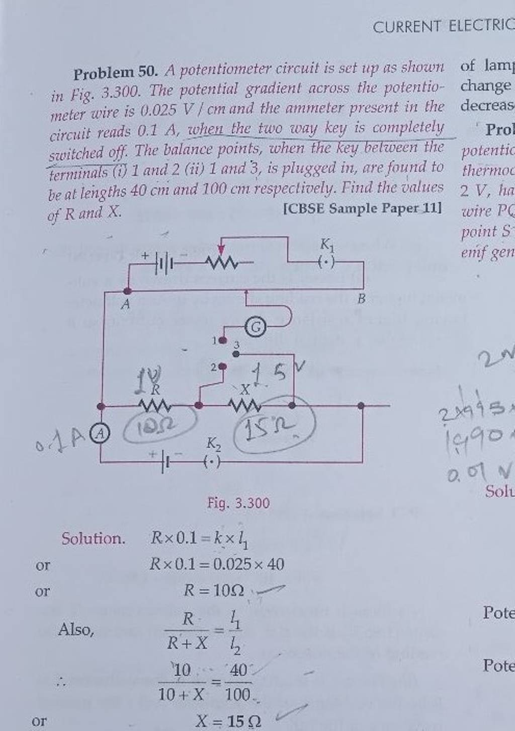 CURRENT ELECTRIC Problem 50. A potentiometer circuit is set up as shown o..