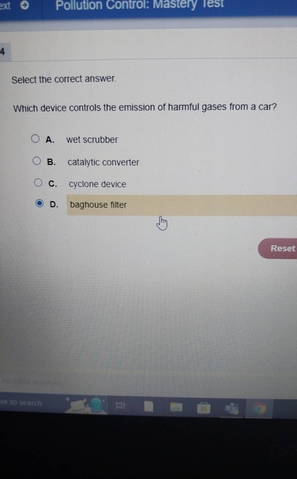 Select the correct answer. Which device controls the emission of harmf