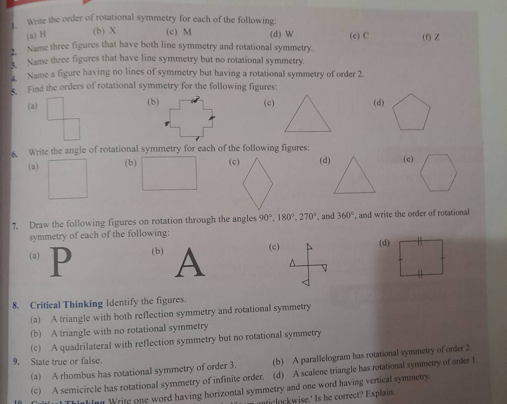 Write The Order Of Rotational Symmetry For Each Of The Following A