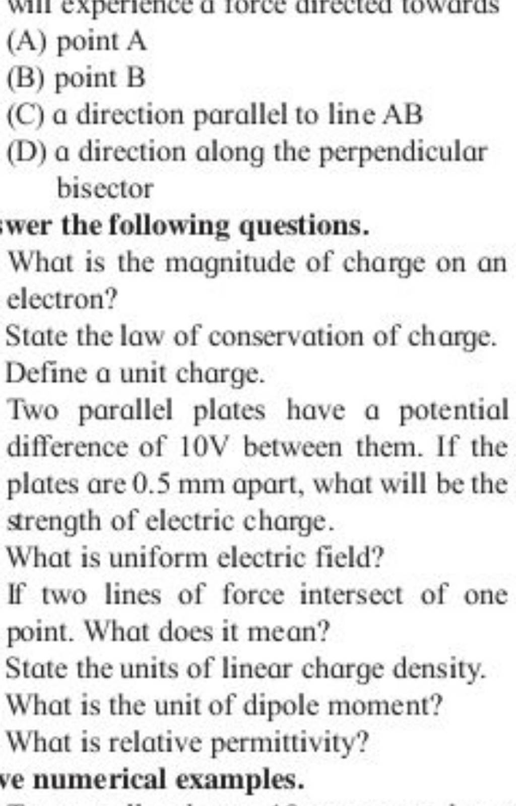 (A) Point A (B) Point B (C) A Direction Parallel To Line AB (D) A Directi..