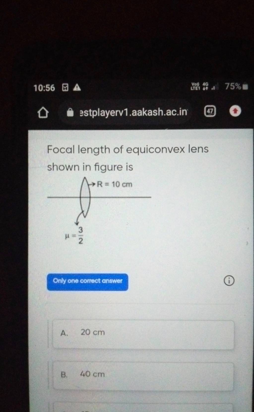 Focal length of equiconvex lens shown in figure is Filo