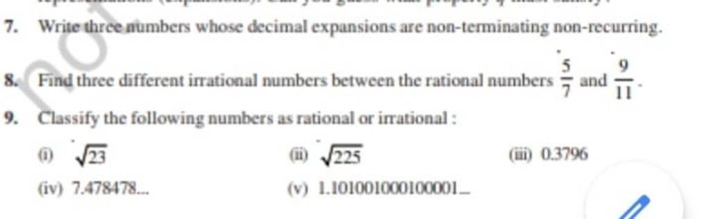 7. Write three numbers whose decimal expansions are non-terminating non-r..