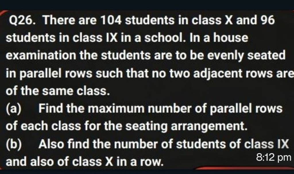 a class of 26 students