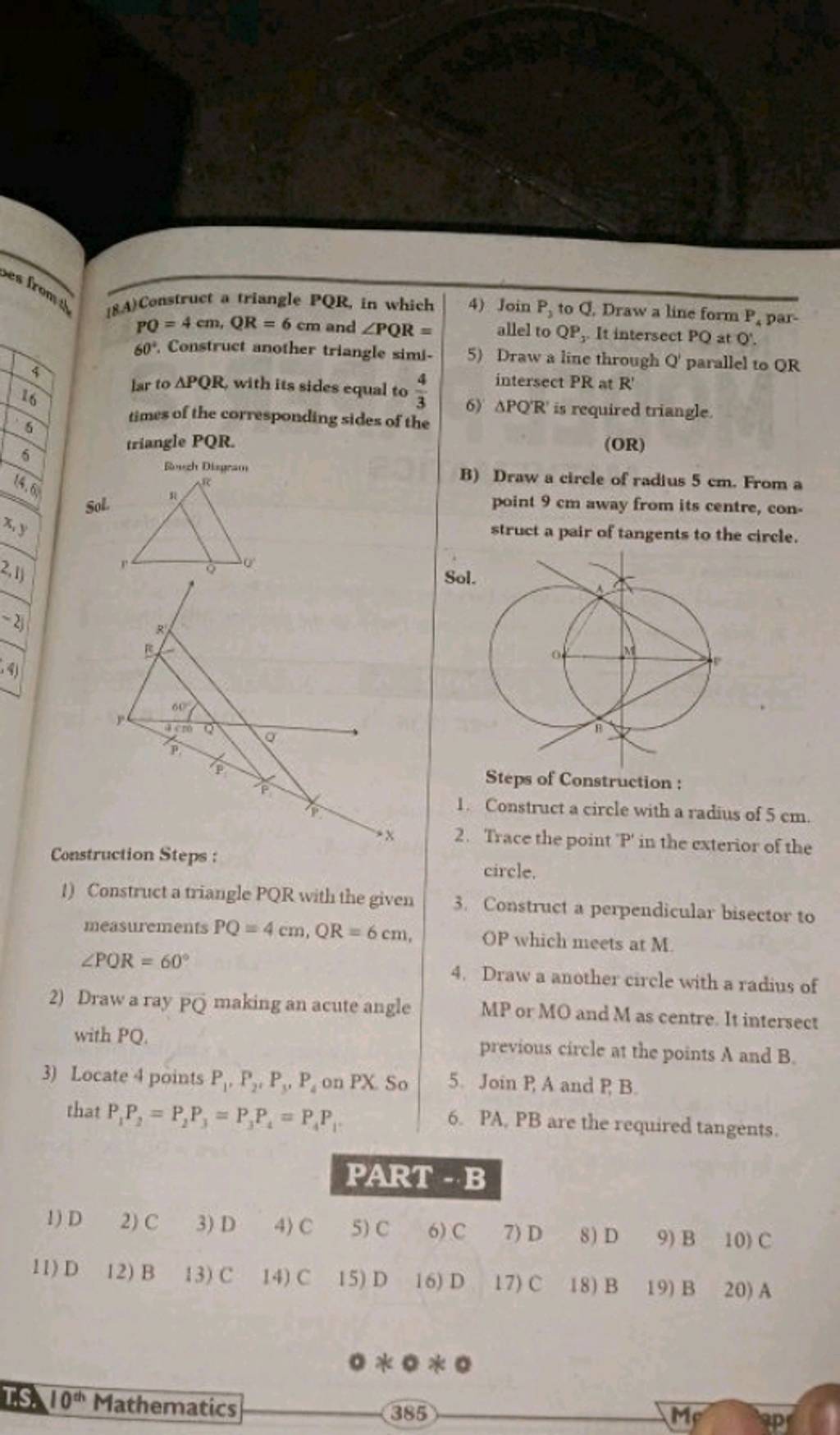 18. A) Construct a triangle PQR, in which PO=4 cm,QR=6 cm and ∠PQR= 4) Jo..