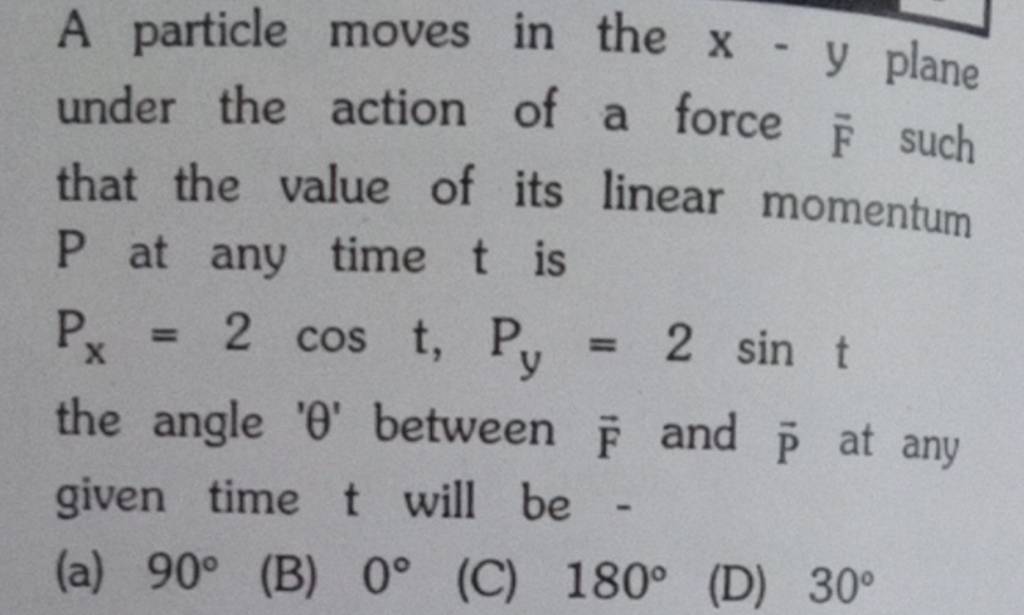 A Particle Moves In The X−y Plane Under The Action Of A Force F Such That..