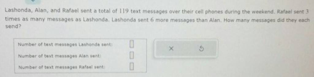 Lashonda, Alan, and Rafael sent a total of 119 text messages over thei