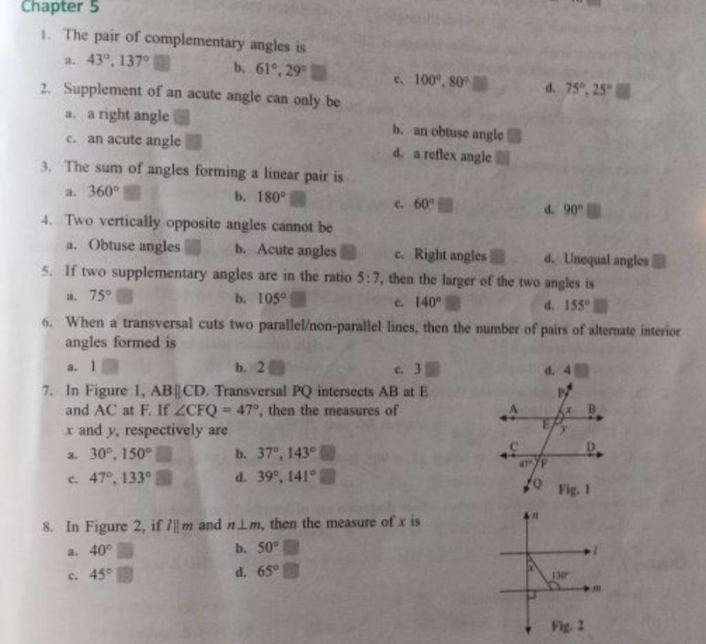 In Figure 1, AB∥CD. Transversal PQ intersects AB at E and AC at F. If ∠CF..