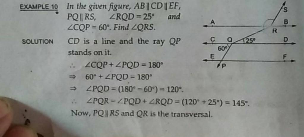 Example 10 In The Given Figure Ab∥cd∥ef Pq∥rs ∠rqd 25∘ And ∠cqp 60∘ Fi