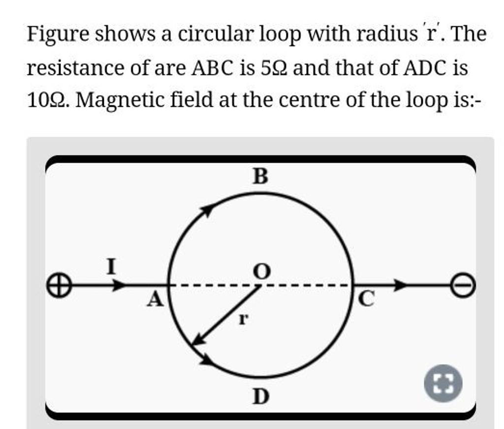 Figure Shows A Circular Loop With Radius 'r'. The Resistance Of Are ABC I..