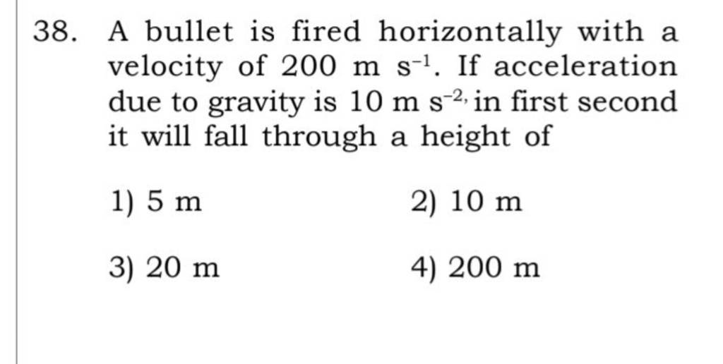 A Bullet Is Fired Horizontally With A Velocity Of 200 M S−1. If Accelerat..