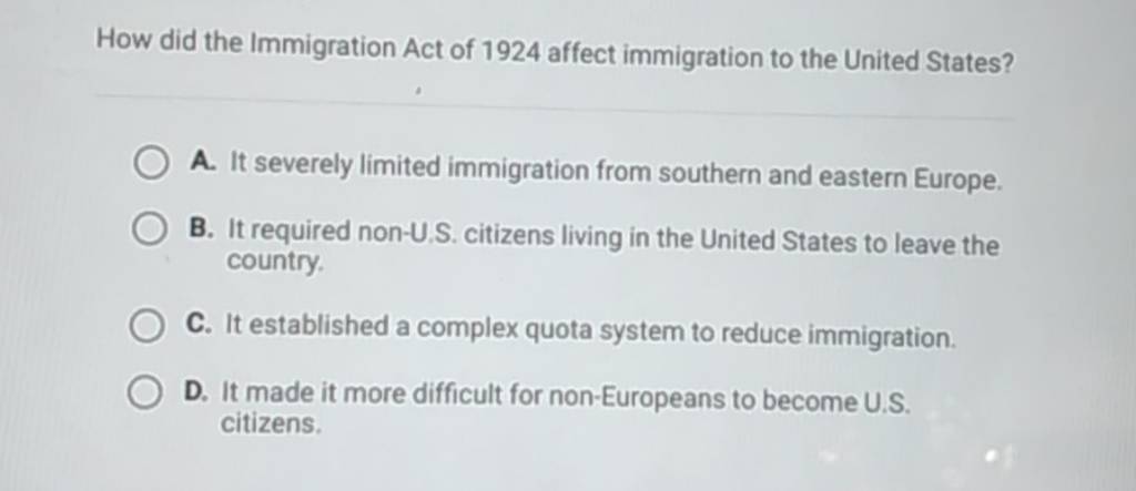 How did the Immigration Act of 1924 affect immigration to the United S