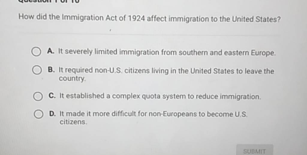 how did the immigration act of 1924 affect immigration to the us