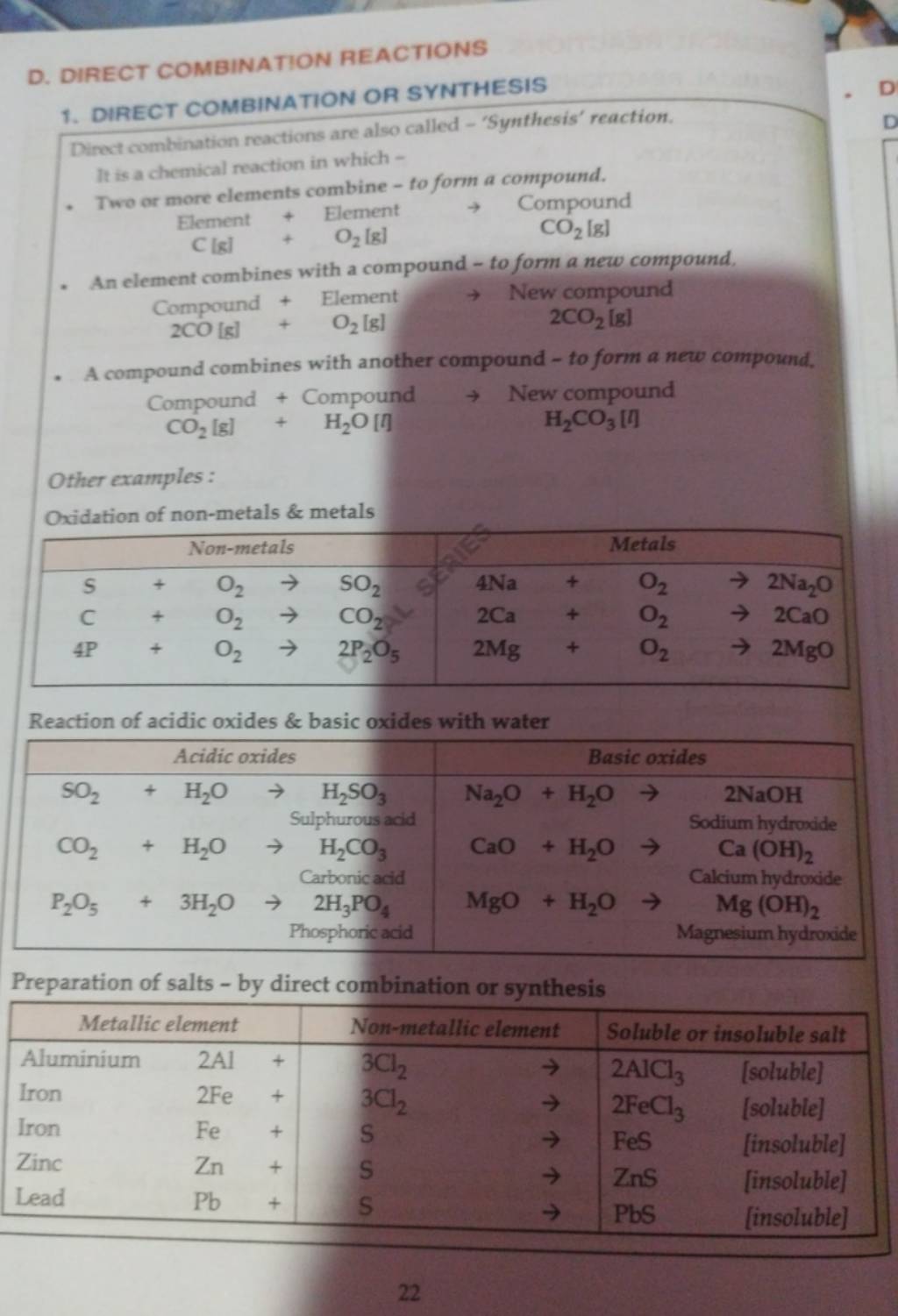 D. DIRECT COMBINATION REACTIONS 1. DIRECT COMBINATION OR SYNTHESIS Direct..