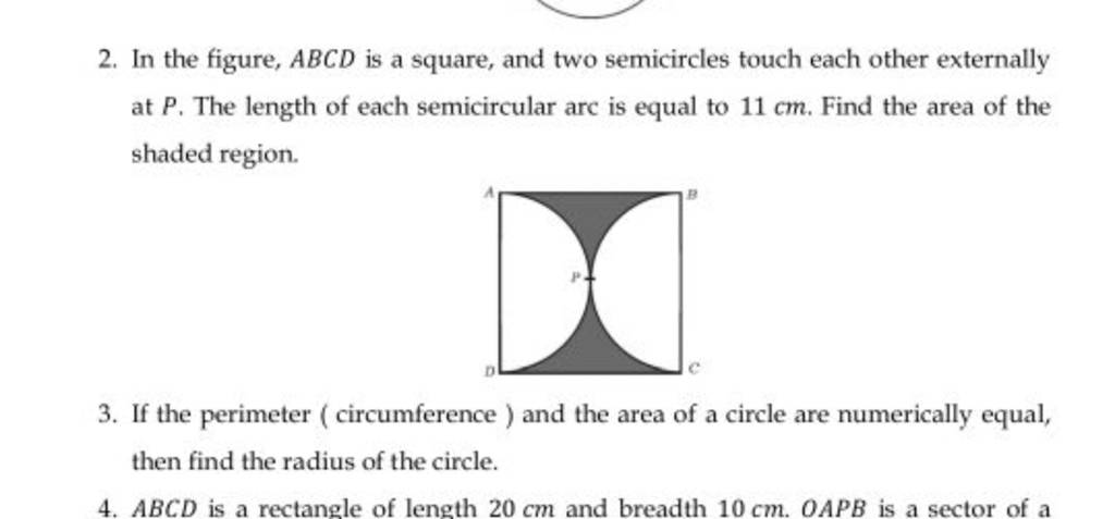 In The Figure Abcd Is A Square And Two Semicircles Touch Each Other