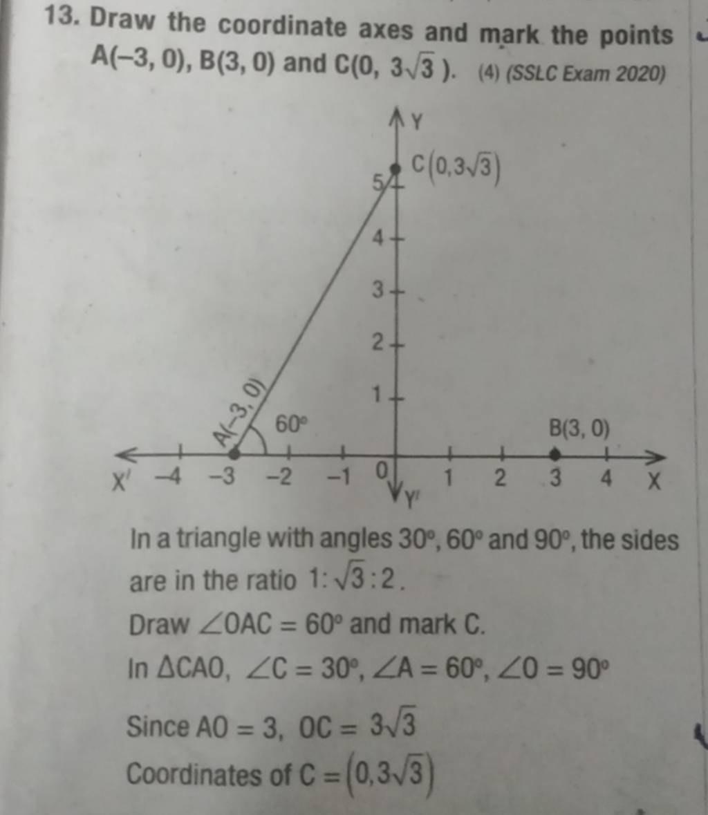 13. Draw the coordinate axes and mark the points A(−3,0),B(3,0) and C(0,3..