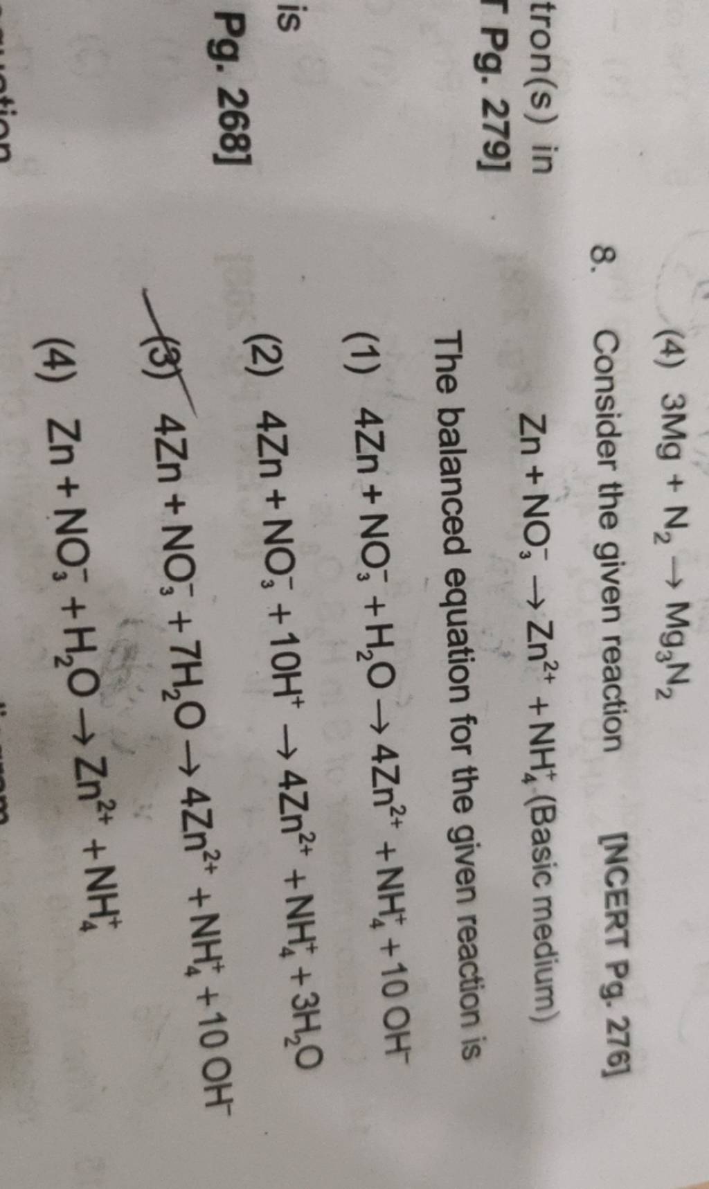 4 3mg N2 →mg3 N2 8 Consider The Given Reaction [ncert Pg 276] Zn No