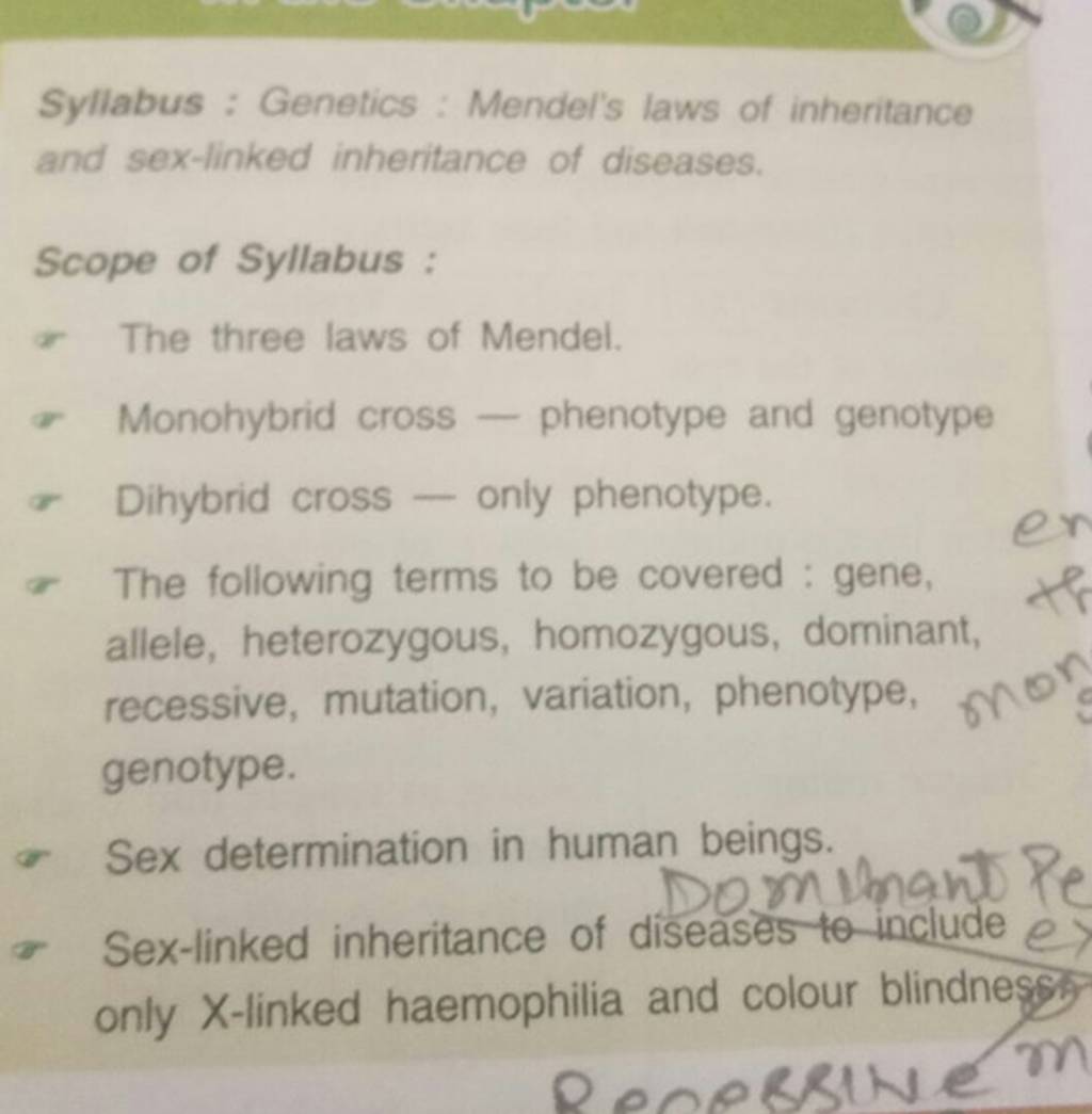 Syllabus Genetics Mendels Laws Of Inheritance And Sex Linked Inherit