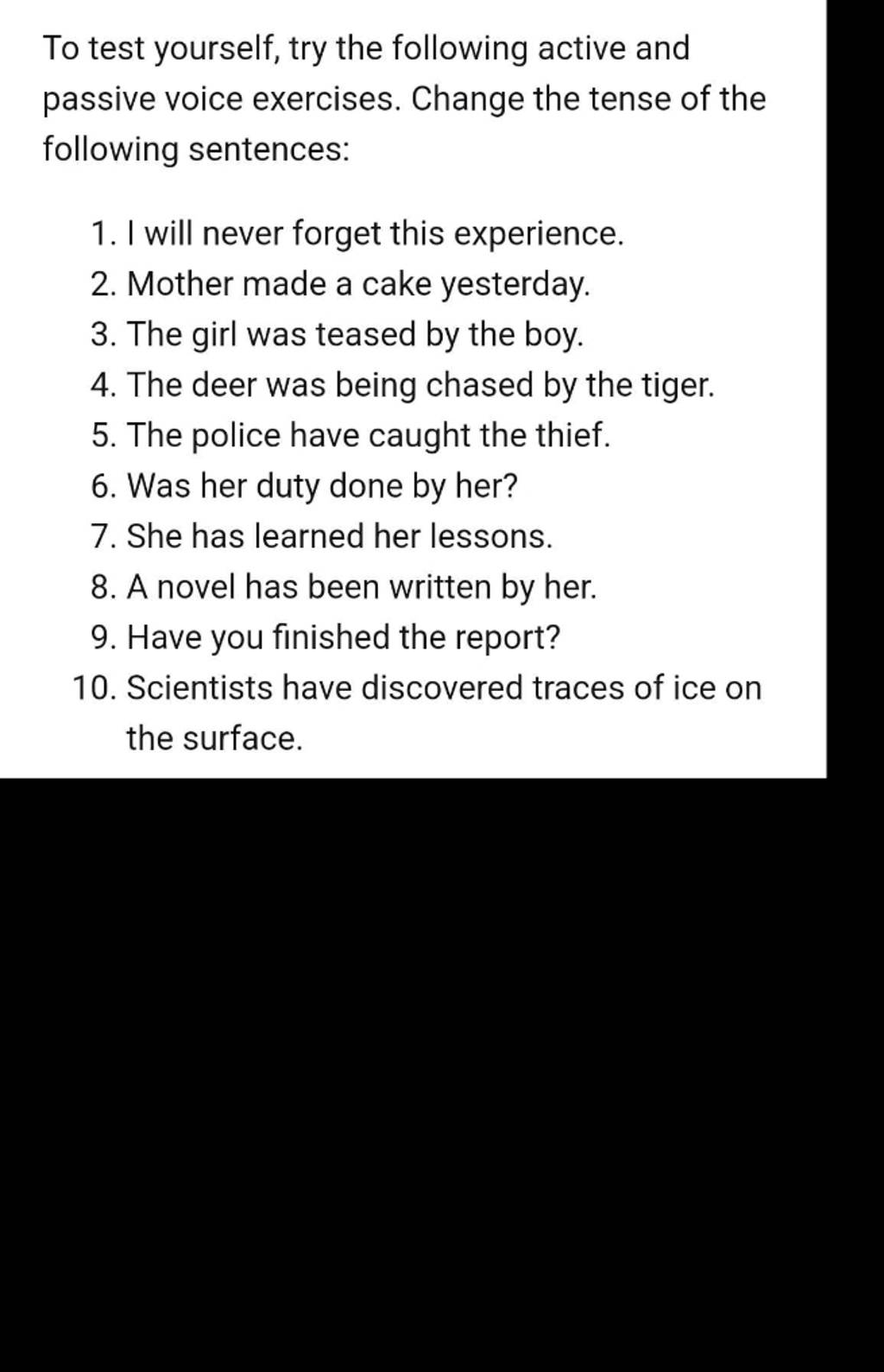 To Test Yourself Try The Following Active And Passive Voice Exercises C 