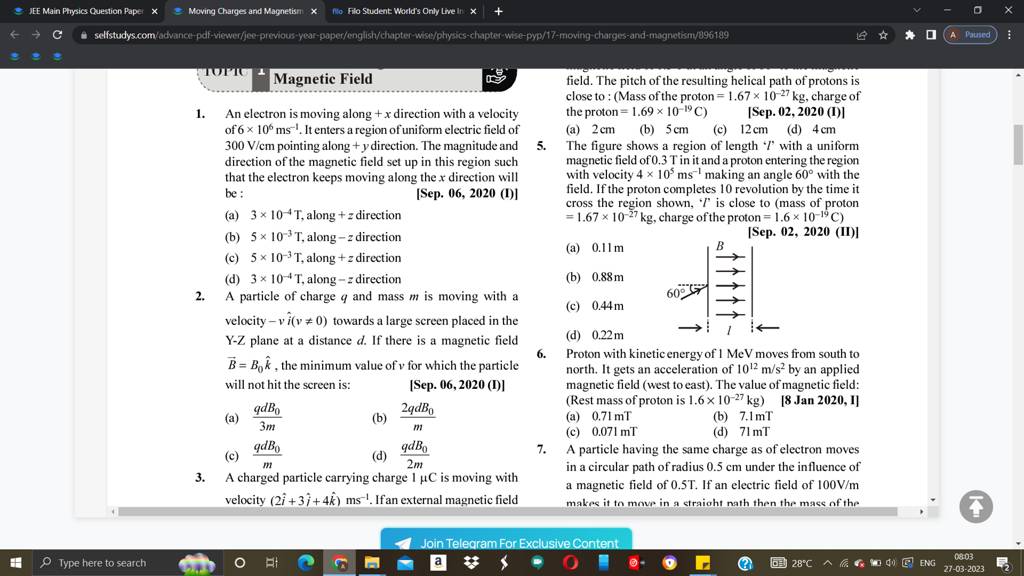 ← →> C E JEE Main Physics Question Paper x Moving Charges and x..