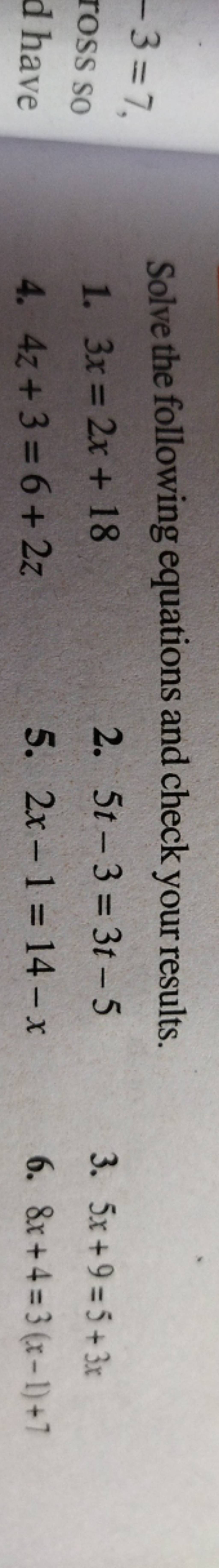Solve The Following Equations And Check Your Results 1 3x 2x 18 2 5t 3 Solve The Following Equations And Check Your Results 1 3x 2x 18 2 5t 3