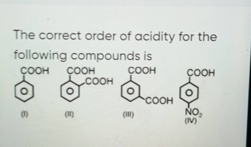 The Correct Order Of Acidity For The Following Compounds Is 1 Ii Iii 