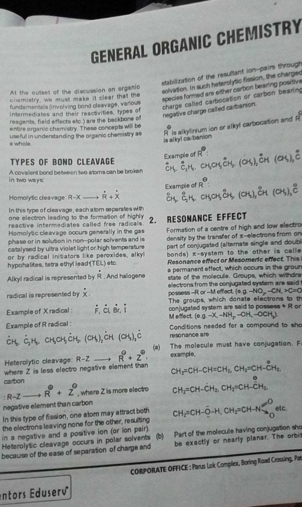 GENERAL ORGANIC CHEMISTRY stabiization of the rosultant ionpains throug